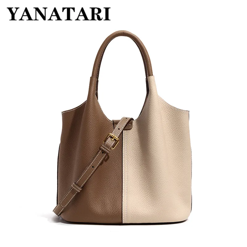 YANATARI New Women Leather Bag Crossbody Handbag Genuine Leather Color Matching  Cowhide Exquisite Lady Fashion bucket bag tote