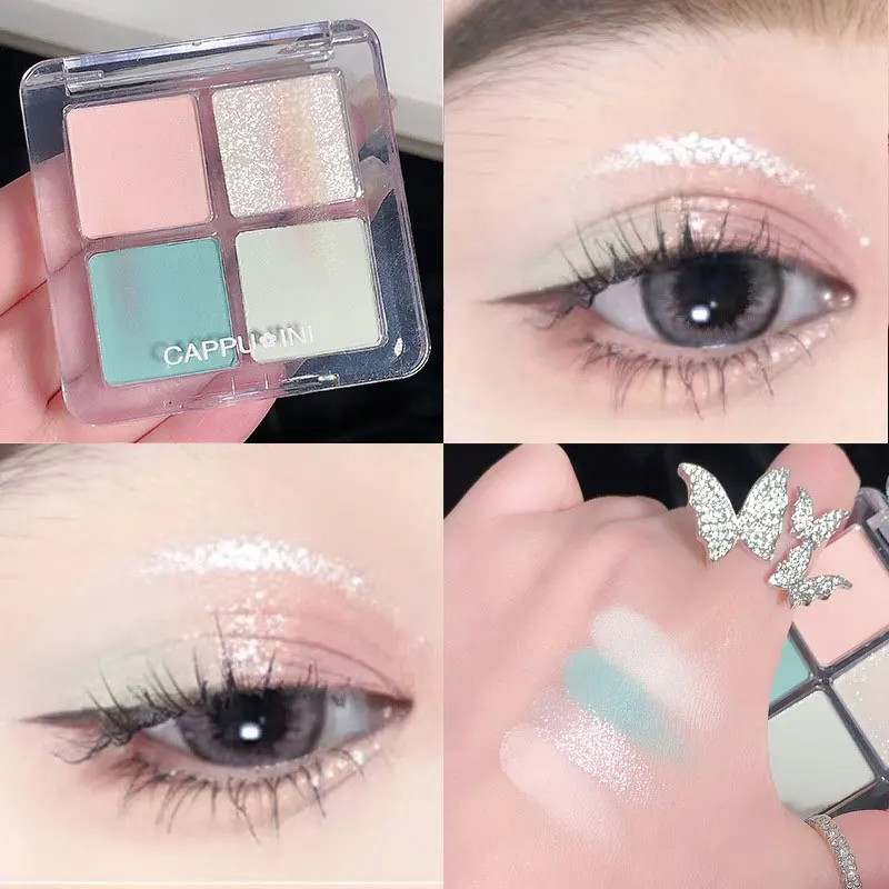 

Pearlescent Matte Eyeshadow Palette 4 Colors Shiny Avocado Green Natural Lasting Eyeshadow Brighten Eyes Makeup Korean Cosmetic