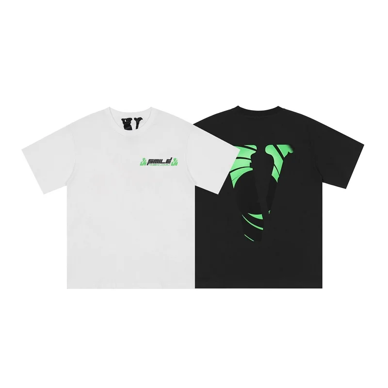 

Vlone Fluorescent Green Printed Short Sleeve Tee Men and Women Couple Loose T-shirt Ins Internet Celebrity Same Style