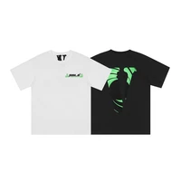 vlone fluorescent green printed short sleeve tee men and women couple loose t shirt ins internet celebrity same style