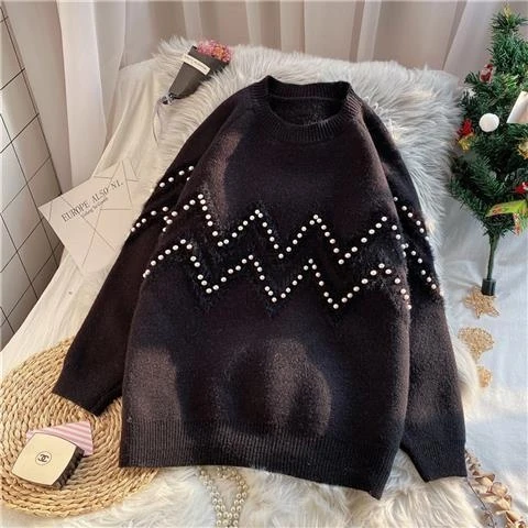 

Black Pearl sleeve Pullover Girl Woman Women Sweater V-Neck Knit Tops Tight Women's Sweaters Fall Spring Top Coat Cloth Suétere