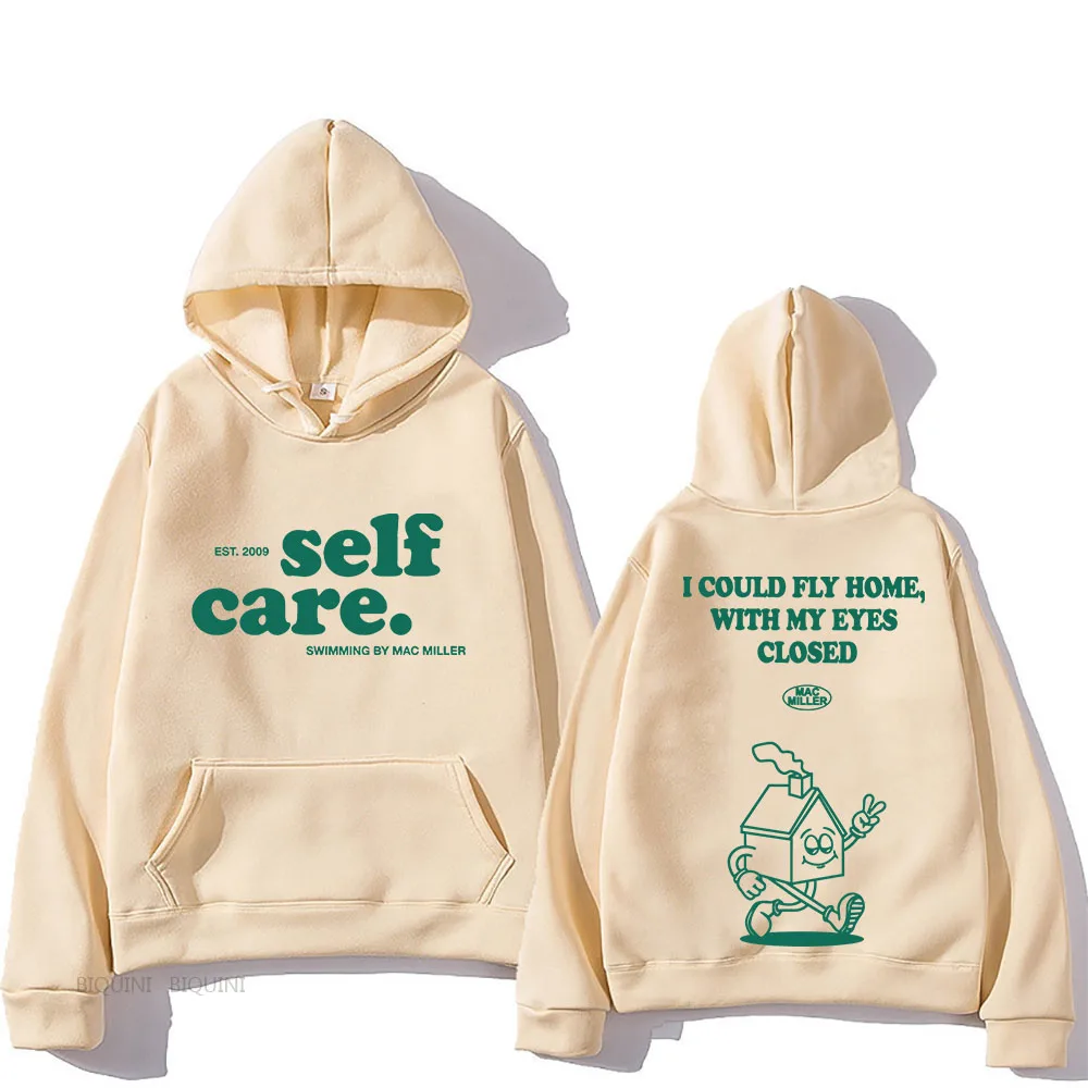 

Macc Miller Self Care Y2K Men's Hoodies Kpop Letter Print Cotton Long Sleeve Harajuku Fashion Couple Korean Autumn Sweatshirts