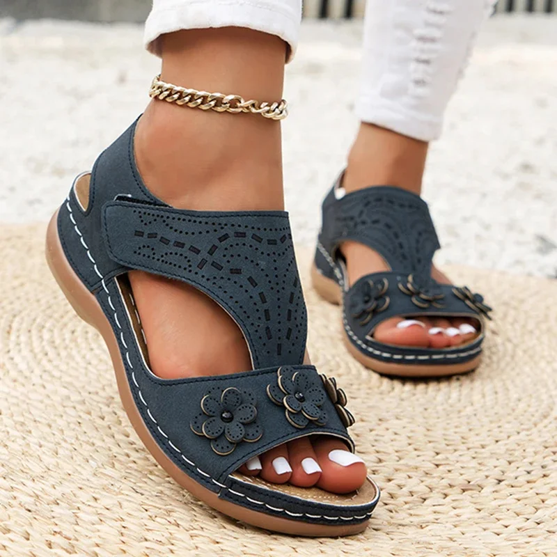 

Women's Flowers Wedge Sandals Summer 2023 Plus Size 43 Platform Walking Sandalias Mujer Lightweight Non Slip Roman Shoes Woman