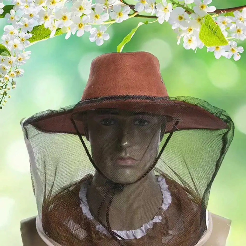 

Women Men Beekeeping Hat Net Insect Beekeeper Head Protector Portable Hood Cap Breathable Leather Headgear with Buckle