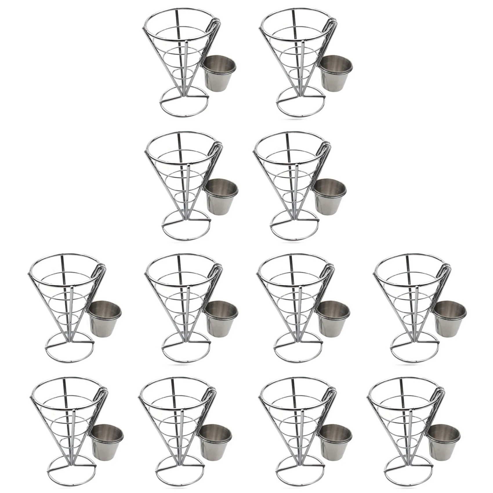 

12 Pcs French Fries Stand Cone Basket Fry Holder with Dip Dishe Cone Snack Fried Chicken Display Rack Food Shelves Bowl