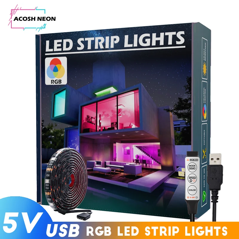 Cheap USB Power LED Strip Led Lamp Strip Rgb Lights 1M 2M 3M 4M 5M Flexible Black LED Lighting Tape for TV Bedroom Decoration