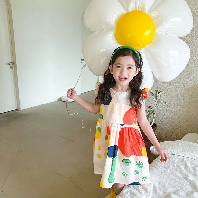 

Girls fashion geometric printed sleeveless dress 2-7 years kids cotton cool dresses