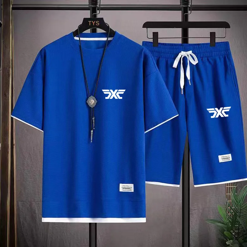 2023 New Summer 2-Piece T-shirt Tops+Shorts Set Fashion Printing Loose Harajuku Style Street Apparel Casual Golf Sportswea