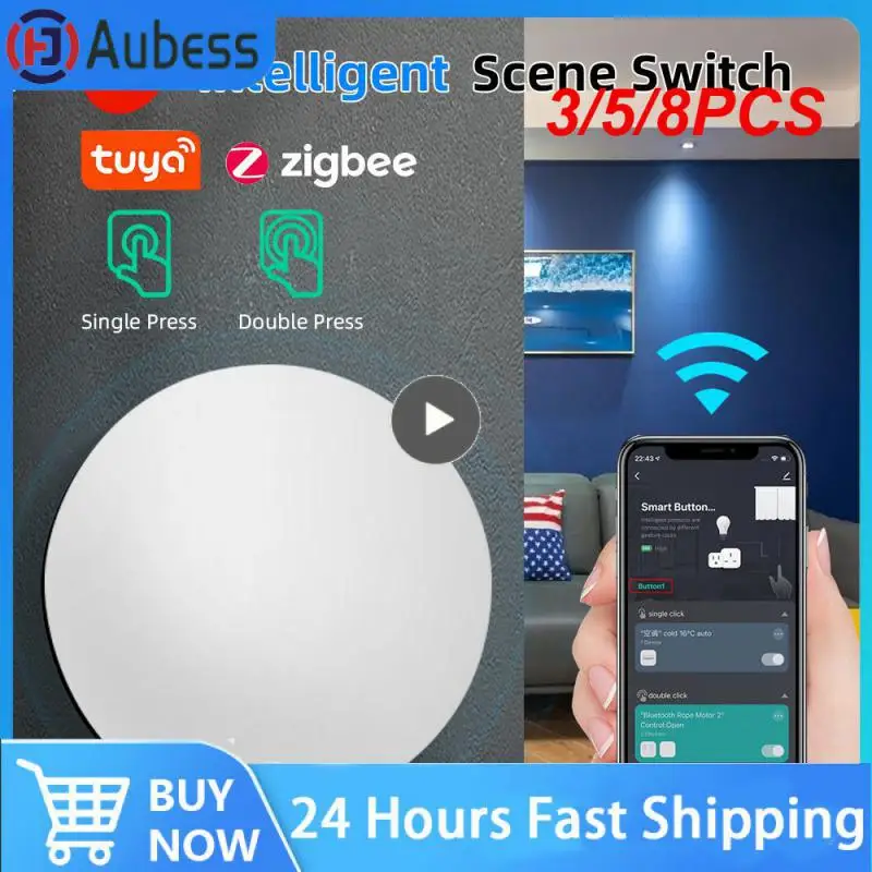 

3/5/8PCS Universal Smart Switches Tuya Zigbee 3.0 Multi-scene Linked Scene Switch Devices Work Together Battery Powered