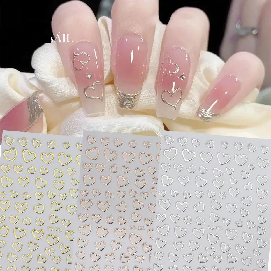 

1 лист 3D наклейки для ногтей в форме сердца для ногтей Золотая любовь для женщин слайдер украшение для ногтевого дизайна голографический Маникюр своими руками украшение для ногтевого дизайна