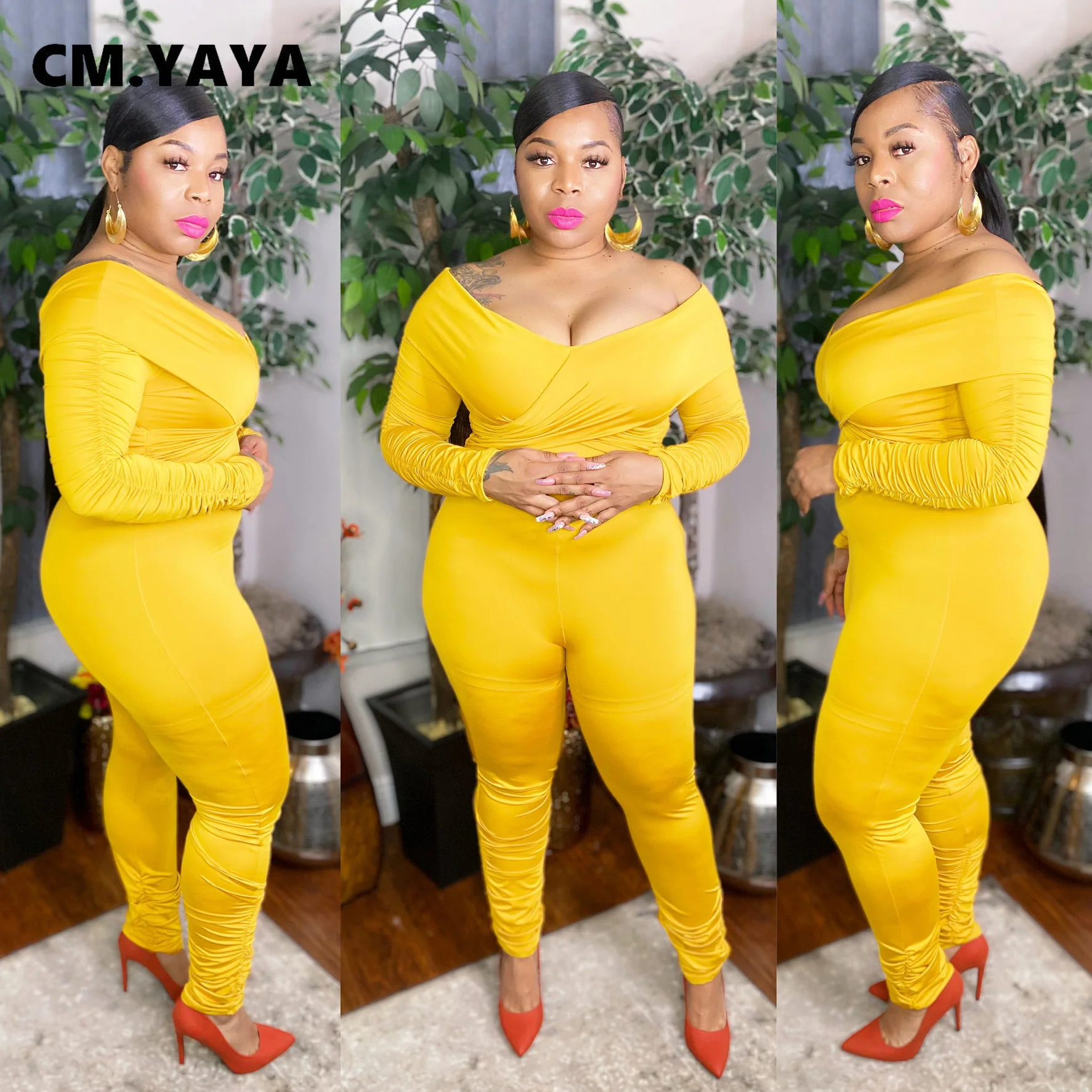 Женский Осенний комбинезон с открытыми плечами и V-образным вырезом |