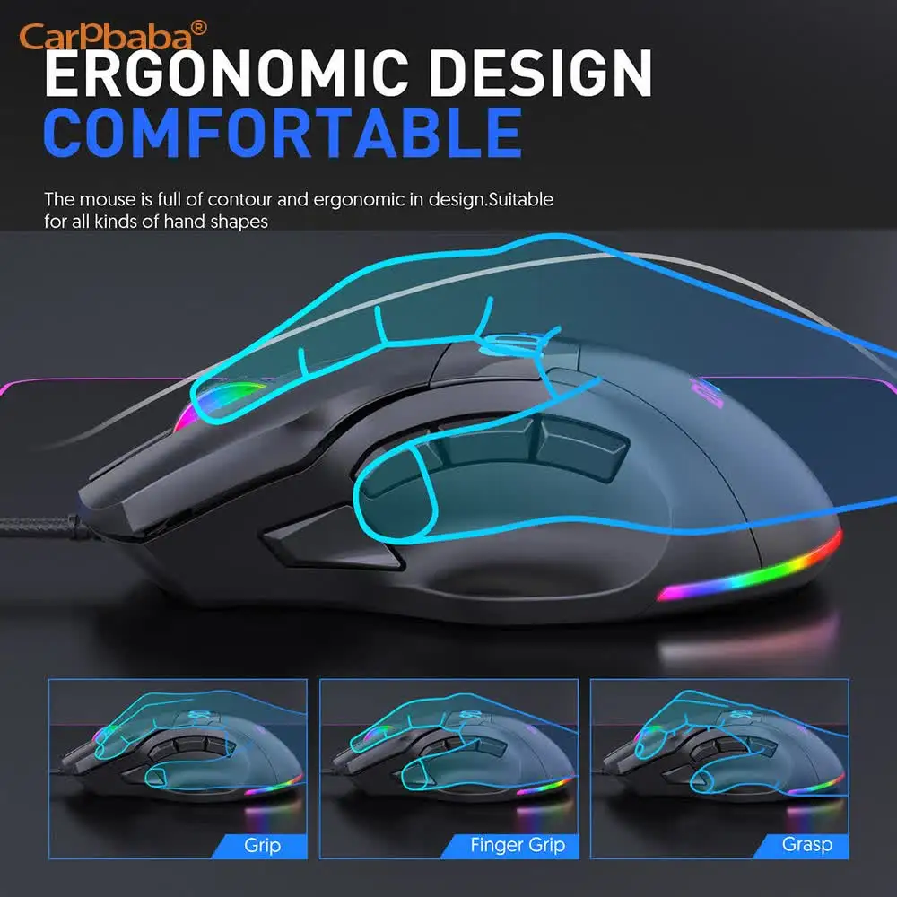 Игровая мышь с разрешением 12000 DPI, 9 кнопок, оптическая, USB, проводная, оптом, компьютерные аксессуары, RGB, киберспортивная, высококачественная (art.: 3920db3a3a7aa) - 3920db3a3a7aa