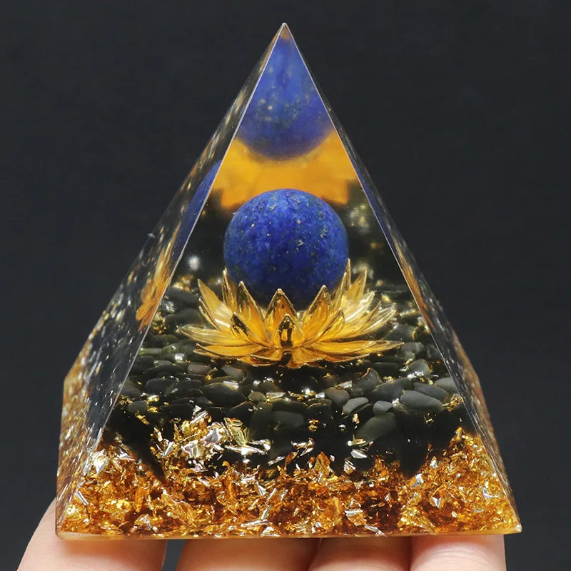 6CM Oganite Pyramid Home Decor Healing Reiki Natural Crystal Ball Pyramid Resin-encased Crushed Stone Pyramid Car Trim Wholesale
