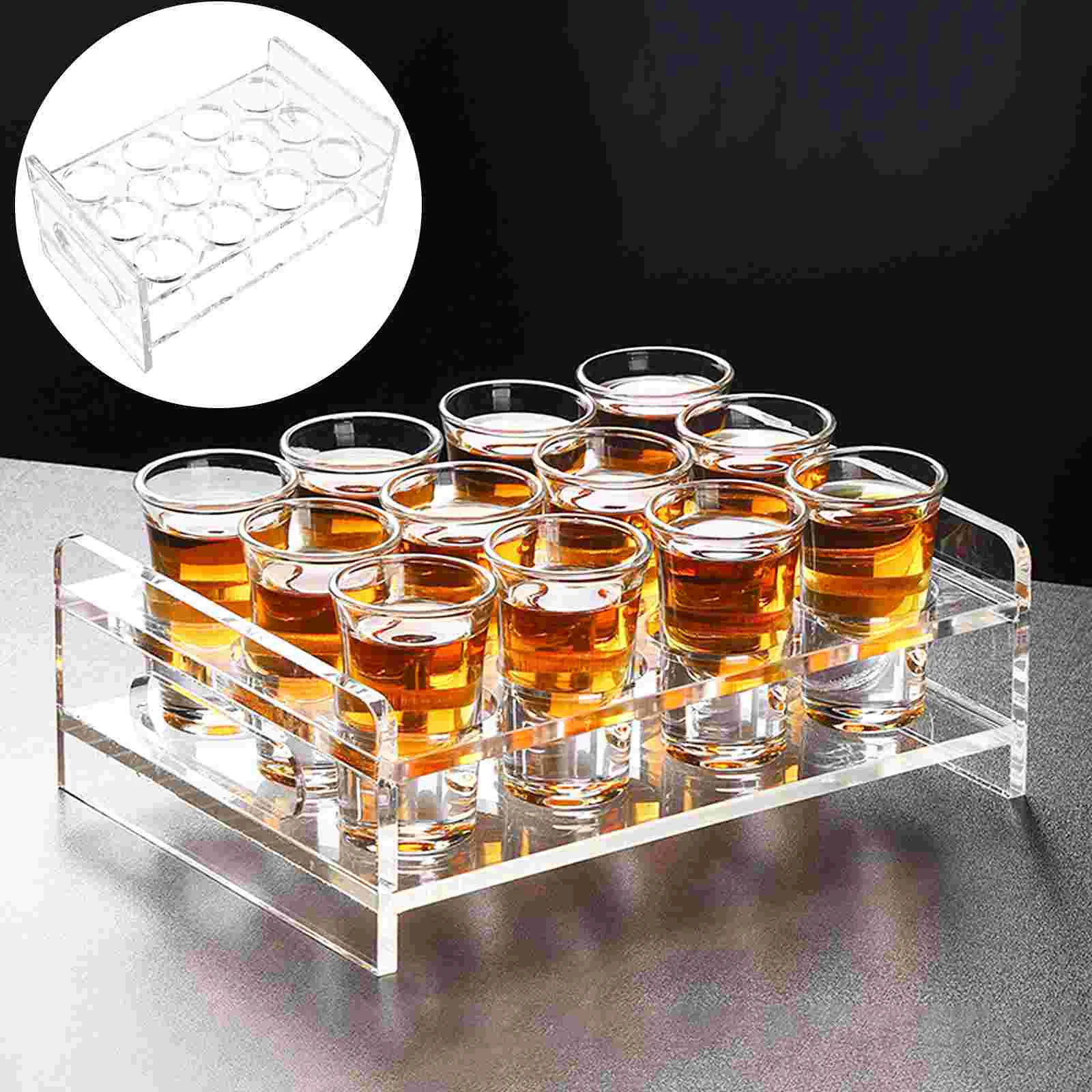 

Transparent Shot Glasses Holder Convenient Serving Tray Cups Storage Carrier Serving Tray for Party, 3X4 Shot, Round