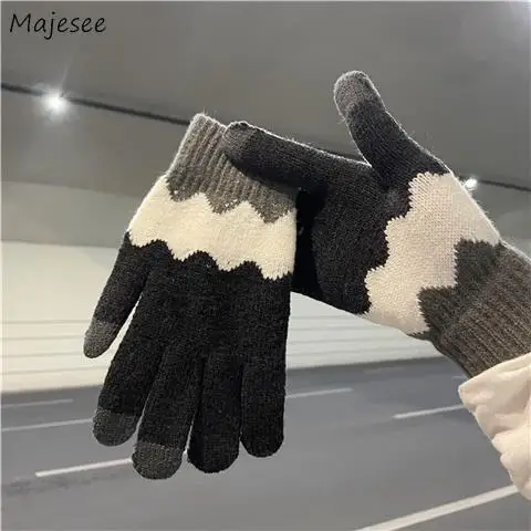 

Gloves Men Korean Style Unisex Couple Knitting Winter Plus Velvet Students Thick Keep Warm Cute Patchwork Fashion Casual Male