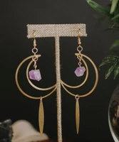 large crescents with amythest statement dangles hypoallergenic aesthetic jewelry