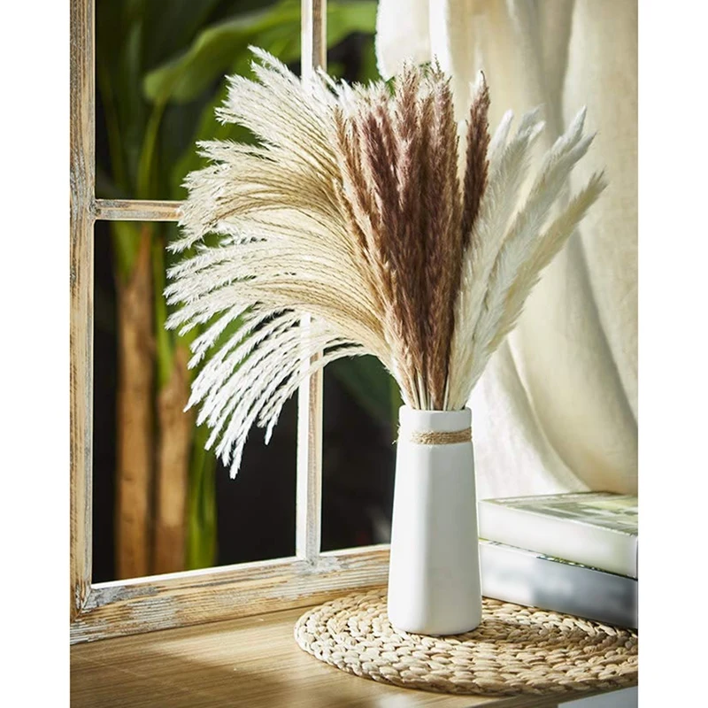 

60Pcs Natural Dried Pampas Grass Fluffy And Swinging DIY Boho Plant For Wedding Flower Arrangements Home Decor