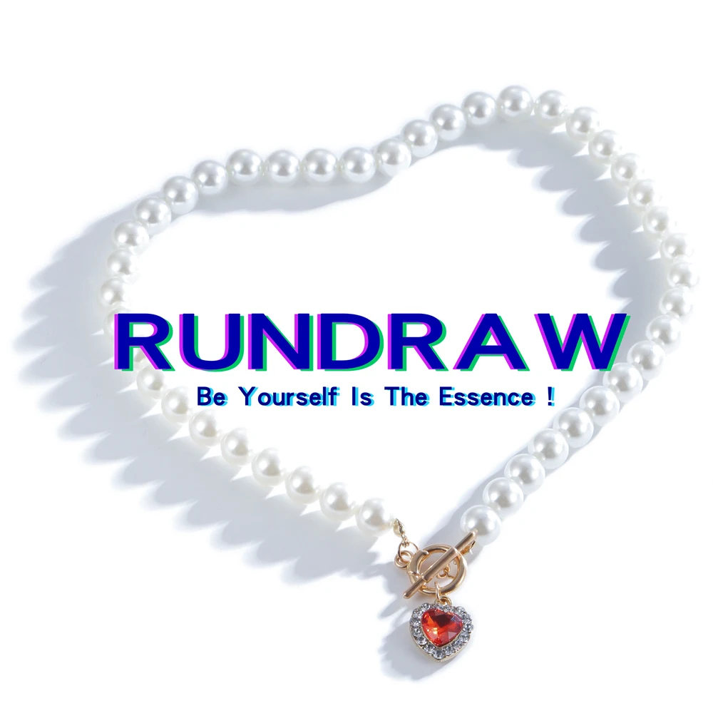 

Rundraw Vintage Pearl Necklace For Women Retro Red Crystal Heart Pendant Pearl Choker Necklaces Women's Jewelry Accessories Gift
