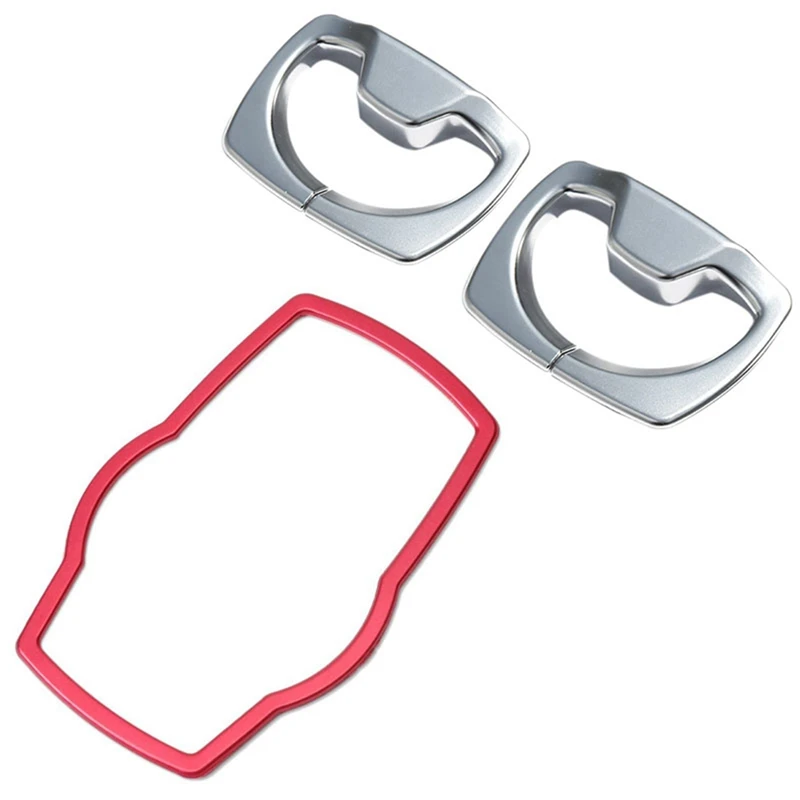 

Red Car Interior Multimedia Button Cover with 2Pcs Chrome B Pillar Seat Safety Belt Decoration Frame Cover Trim Kit