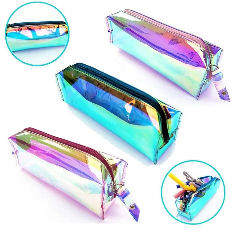 

1Pc Laser Tassel Makeup Bag PVC Clear Cosmetic Bag Hologram Holographic Makeup Bag Iridescent Student Pencil Case