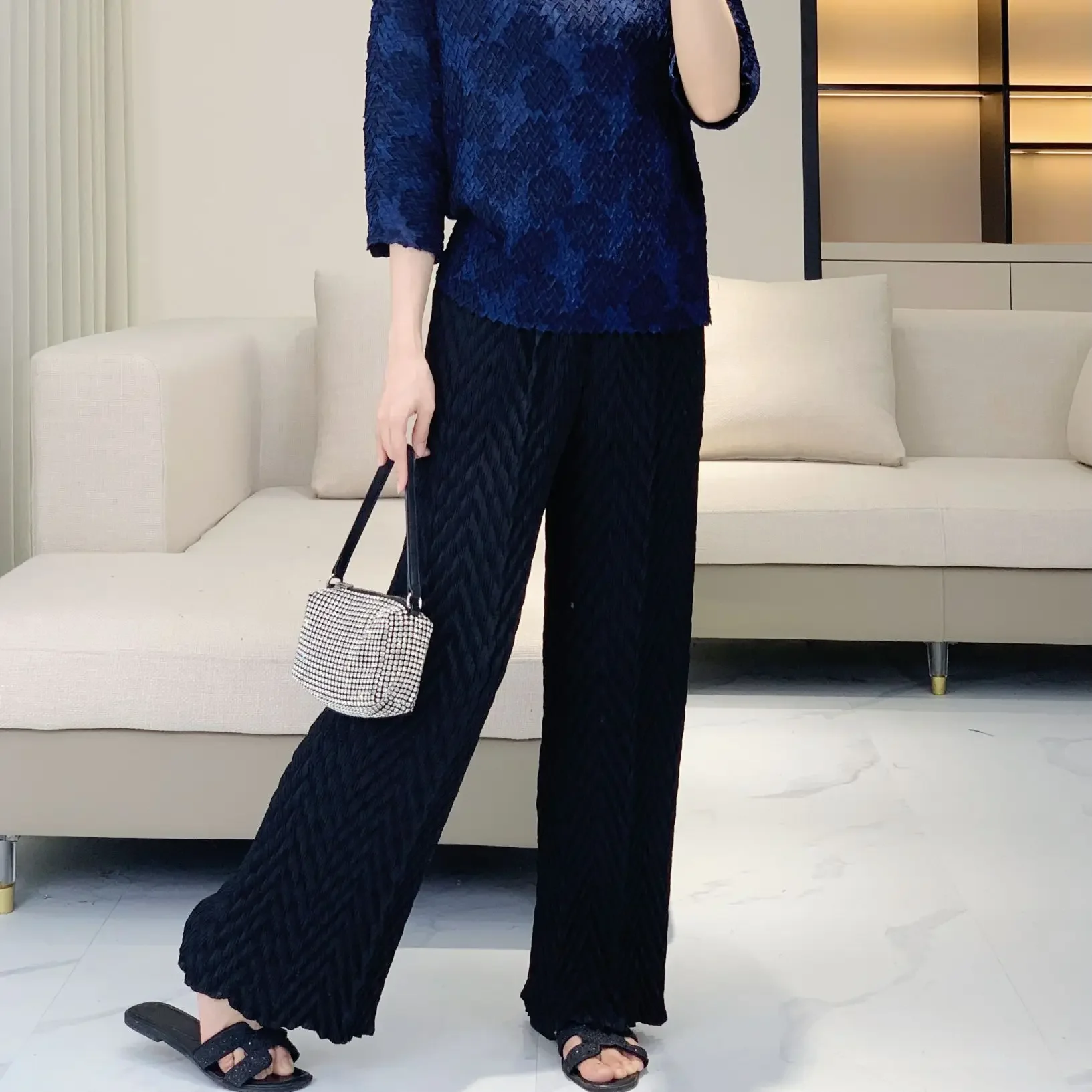 Брюки женские плиссированные с широкими штанинами модные Универсальные