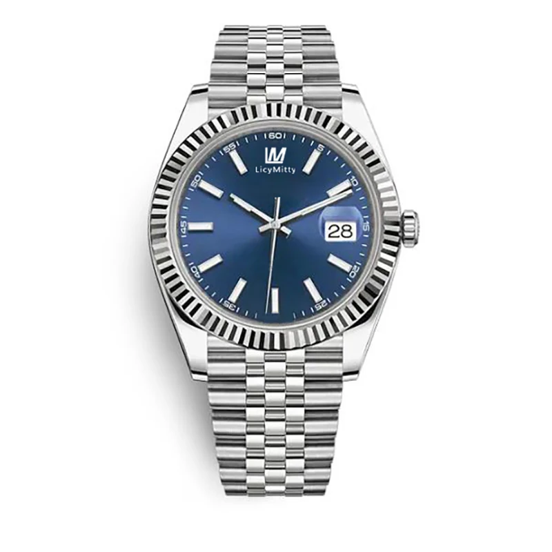 

Mens Watch Sapphire Crystal Waterproof Automatic Mechanical Sweep Movement Stainless Steel Blue Dial Man Wristwatches