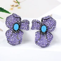 missvikki 4 colors luxury big bloom flower earrings high quality cubic zirconia european wedding party show best gift jewelry
