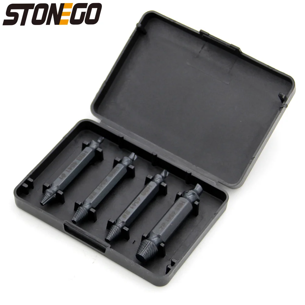 

STONEGO Nitrided HSS Damaged Screw Extractor Drill Bits Guide Set - 4PCS/5PCS - Broken Bolt Stud Stripped Screw Remover Tool