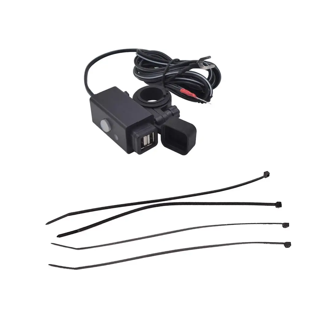 

Мотоциклетное зарядное устройство для телефона с двойным USB-адаптером и квадратным водонепроницаемым переключателем