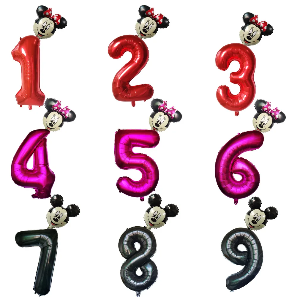 

2pcs/Set Disney Mickey Mouse Foil Balloons Red Black Pink Balloons 32inch Number Balls Birthday Baby Shower Party Decoration
