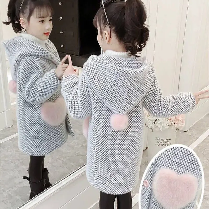 

New Winter Sweater Cotton Kid Outerwear Clothes Toddler Children Casual Turn-down Collar Plaid wool Coat for girls clothing