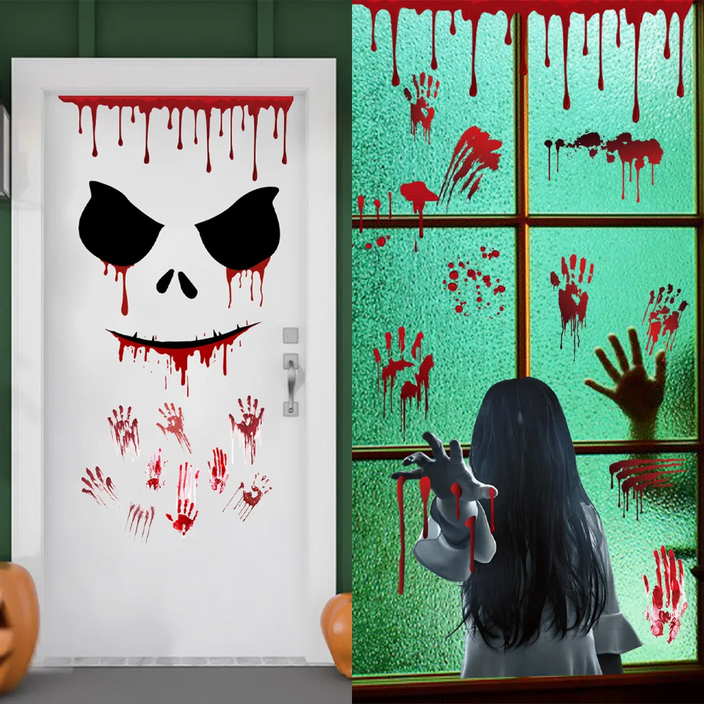 

Halloween Window Clings,Bloody Handprint Footprint Horror Zombie Party Decor Supplies,Haunted Housey/Skeleton Door Decoration