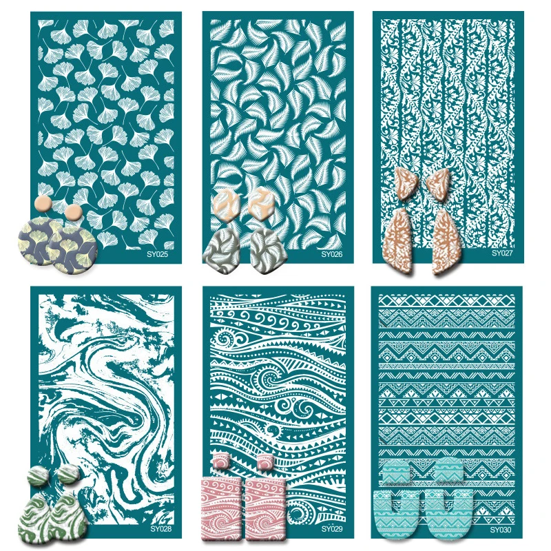 

Clay Reusable Transfer Film Pendant Silk Screen Print Kit Mesh Stencils for Polymer DIY Earring Jewelry Making Pottery Tool