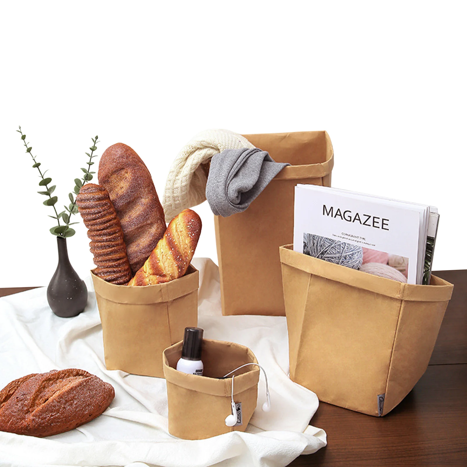 

Моющийся пакет из крафт-бумаги, многоразовые Экологически чистые пакеты из крафт-бумаги для хранения, пакеты для плантатора, кухонный пакет...