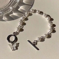 fashion silver chain bracelet acrylic butterfly pendant for women pearl bracelet girls cute bangles gifts 2022 trend jewelry