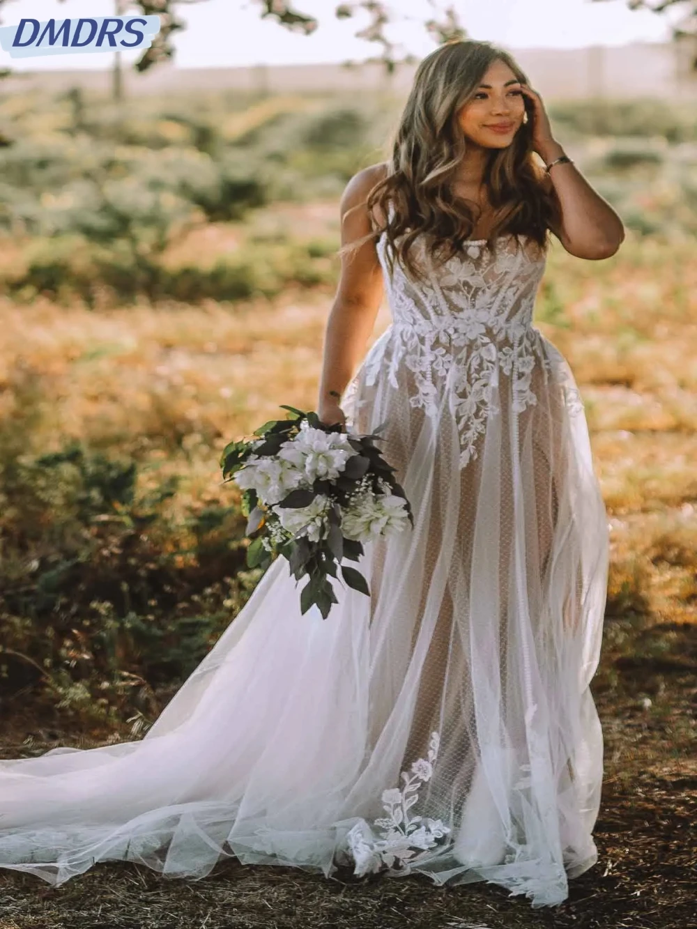 

Elegant Spaghetti Straps Dress For Bride Classic Lace Appliques Bridal Gown Simple A-line Long Wedding Dress Robe De Mariée