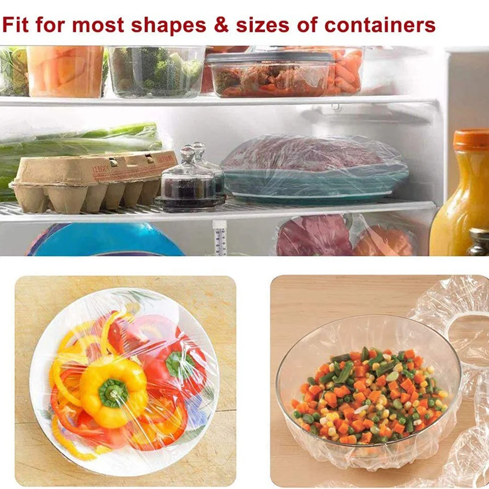 

100pcs Disposable Food Fresh Keeping Cover Kitchen Fruit Bowls Cups Vacuum Sealed Caps Transparent Fresh Keeping Saver Bag
