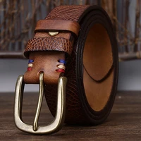 2022 new thickened first layer pure cowhide copper buckle belt business casual men german luxury leather trend retro jeans belt