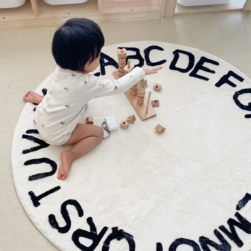 

Round Area Rugs Soft Letter Cartoon Printed Carpets Non Slip Indoor Sofa Floor Mats Carpet for Living Room Kids Room Bedroom
