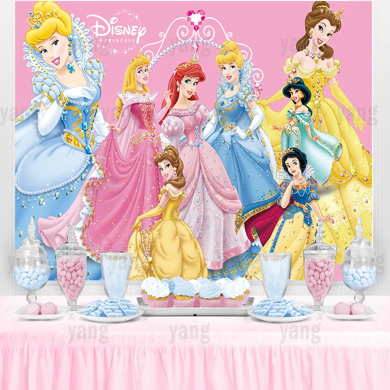 

Disney Princess Wedding Castle Pink Cinderella Belle Aladdin Mermaid Ariel Backdrop Girls Birthday Party Baby Shower Banner