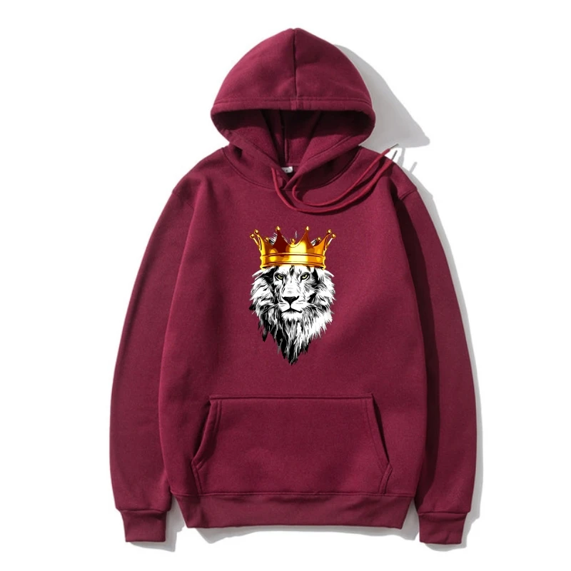 

Funny Lion With A Crown Power King Outerwear Men Fleece Warm Letter Adul Hoodys Hiphop Hoodys