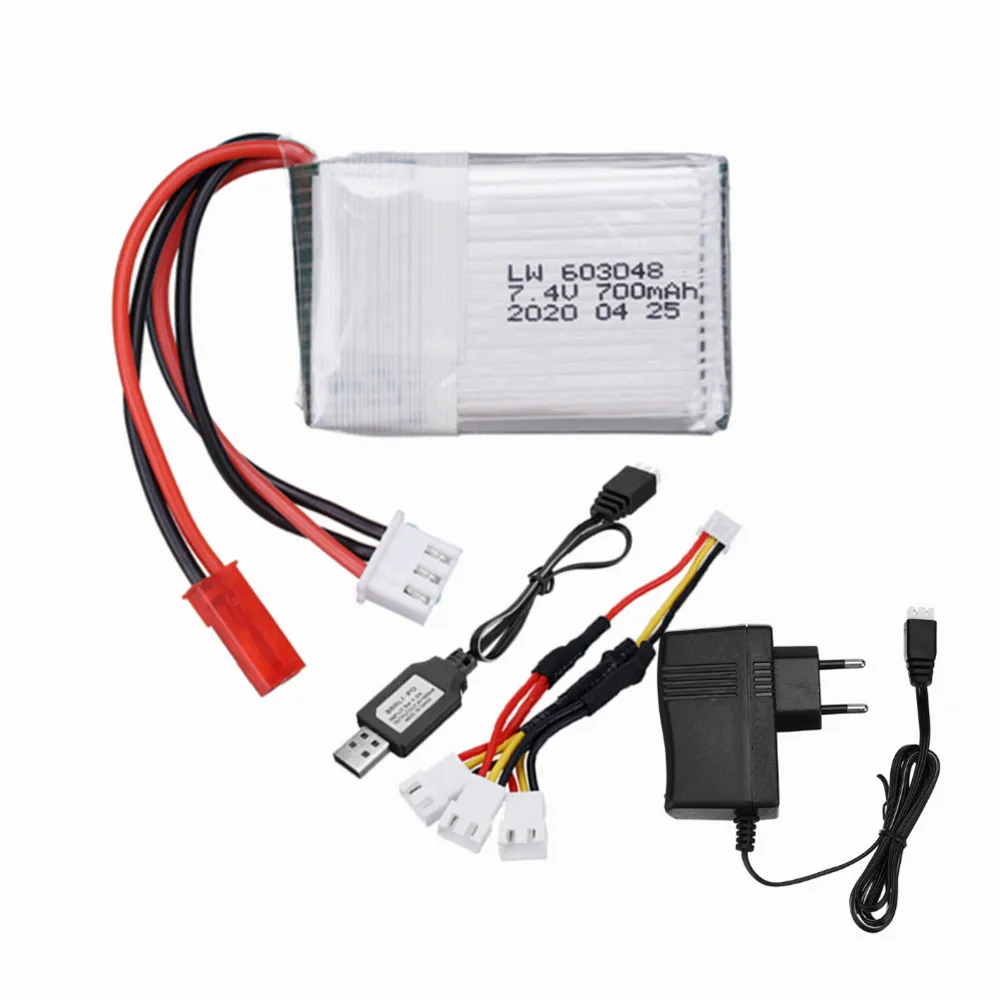 

7,4 В 603048 батарея для MJXRC X600 F46 X601H JXD391V самолета 7,4 v 700 mAH 2S Lipo батарея JST plug и набор зарядных кабелей