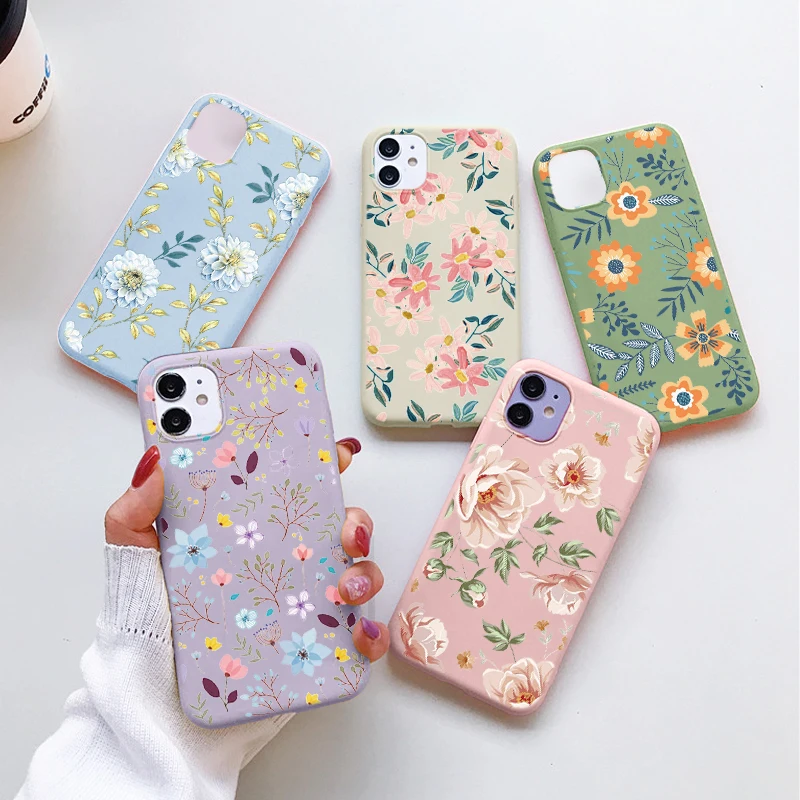 

Luxury Flower Silicone Phone Case For iPhone 11 13 12 Pro Mini X XR XS Max 8 7 6 6s Plus 5 5s SE 2020 Cute Floral Soft TPU Cover