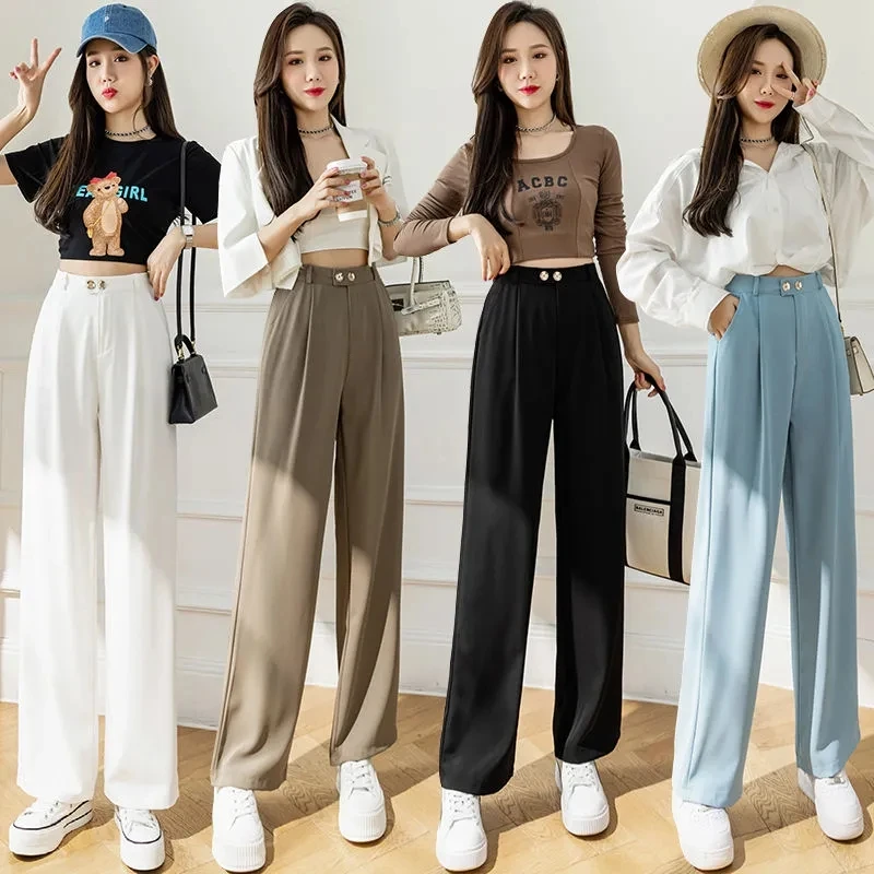 Женский брючный костюм с широкими штанинами, модные вертикальные брюки с высокой талией и прямыми штанинами в Корейском стиле, свободные универсальные брюки 2XL, весна-лето 2022