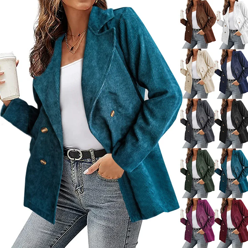 

2022 Spring Autumn New Corduroy Long-Sleeved Short Jacket Women's Pure Color Corduroy Coat Femalet Single-Breasted Thin