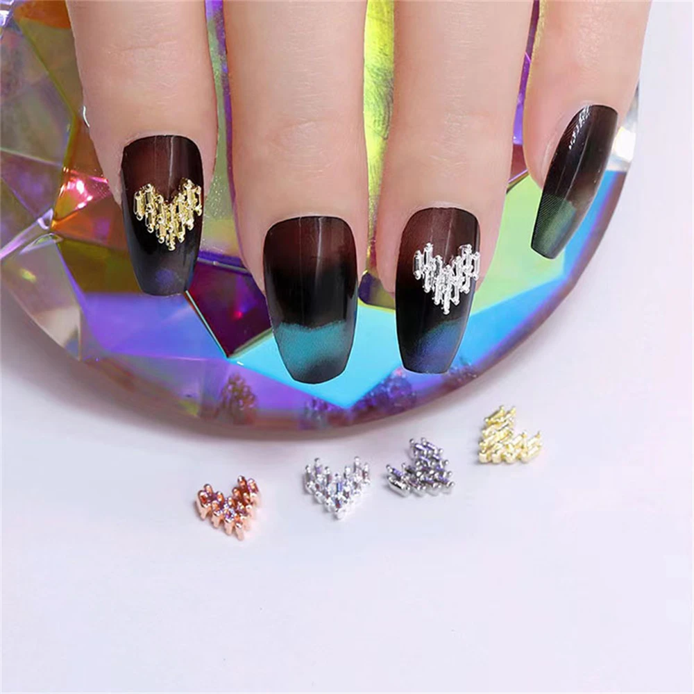 

Металлические части для ногтей с гравировкой персикового сердца, золотистые, серебристые ювелирные изделия, подвески для ногтей, аксессуар...