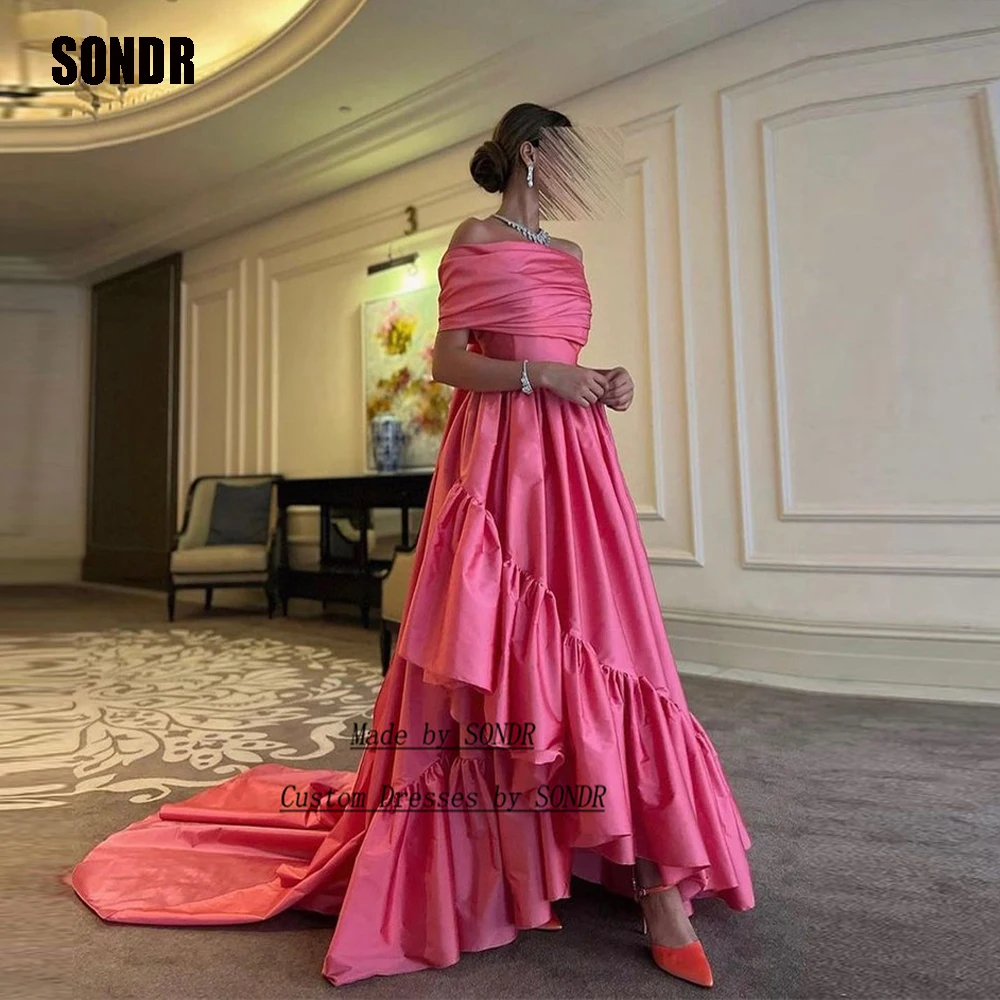 

SONDR Pink Long Satin A Line Long Evening Dresses Luxury 2023 Off Shoulder Dubai Strapless Formal Evening Party Dress Gowns