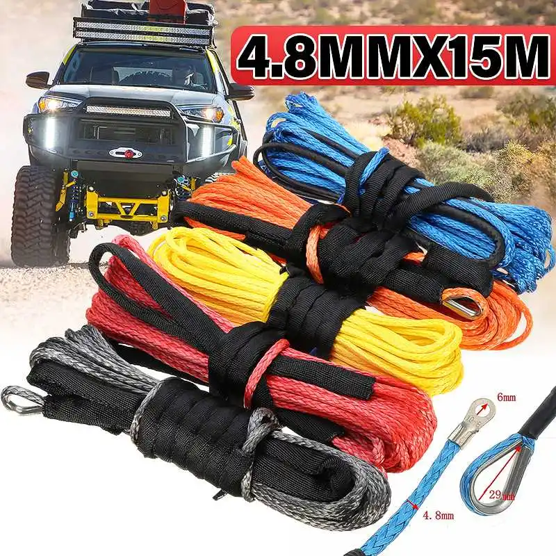 

15M Synthetic Winch Rope Line Recovery Cable For Jeep Off Road 4WD ATV UTV Truck Boat SUV Synthetic Winch Towing Rope