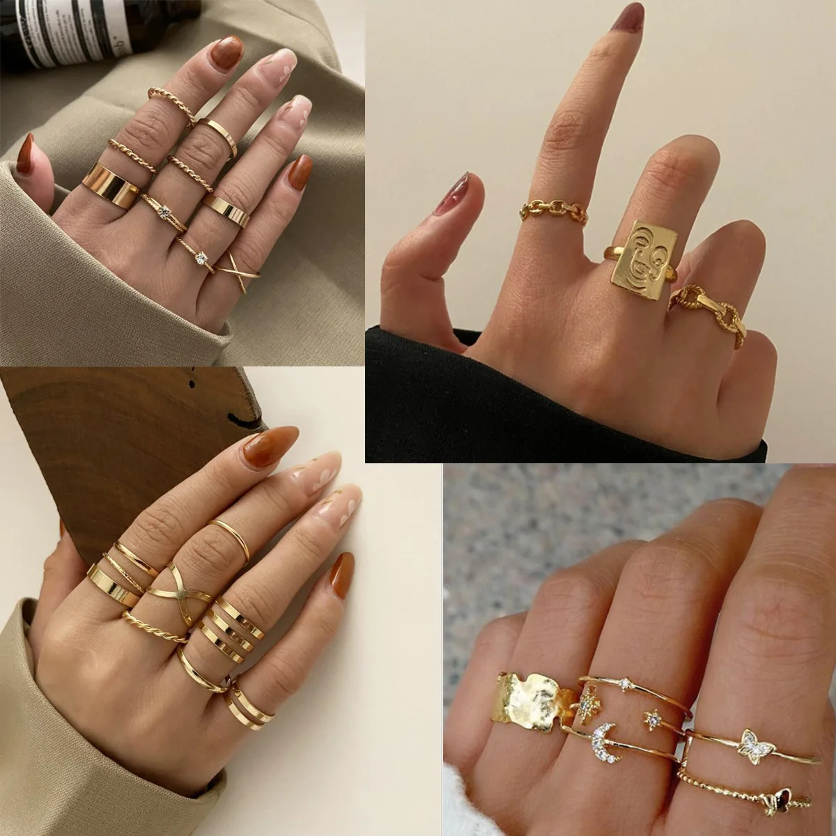 

YW GAIRU 2022 Open Twist Ring Jewelry DIY Joint Retro Creative Ring Set