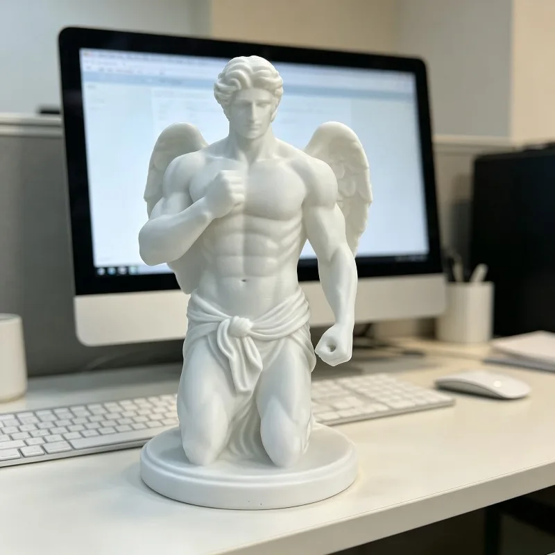 Фото Новая 3D-печатная статуя мышечного крылатого ангела в позе на коленях, пластиковая скульптура по мотивам греческой мифологии, можно раскрасить самостоятельно. №1